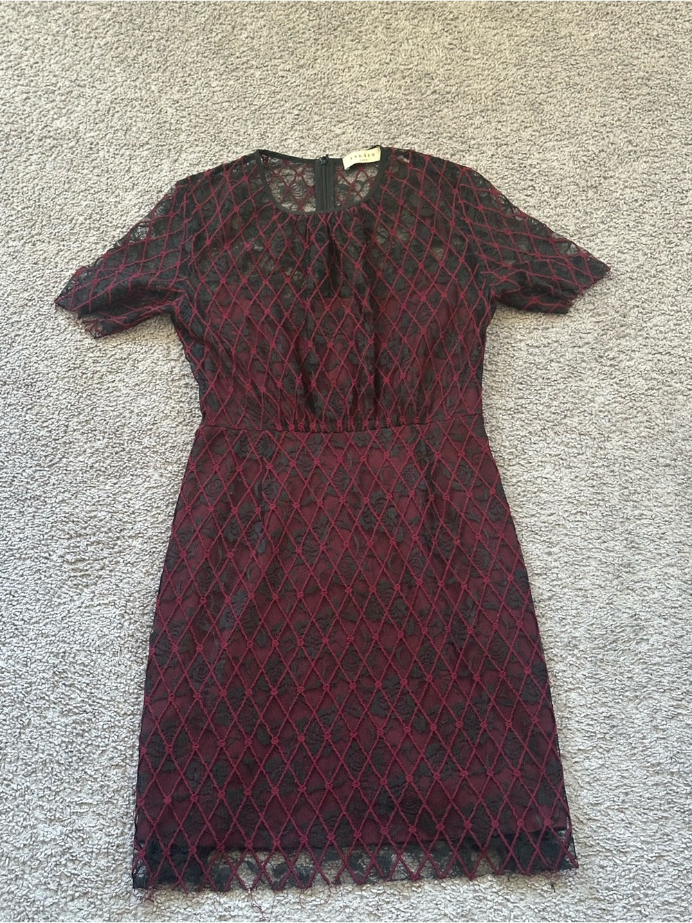 Sandro Burgundy Lace Midi Dress